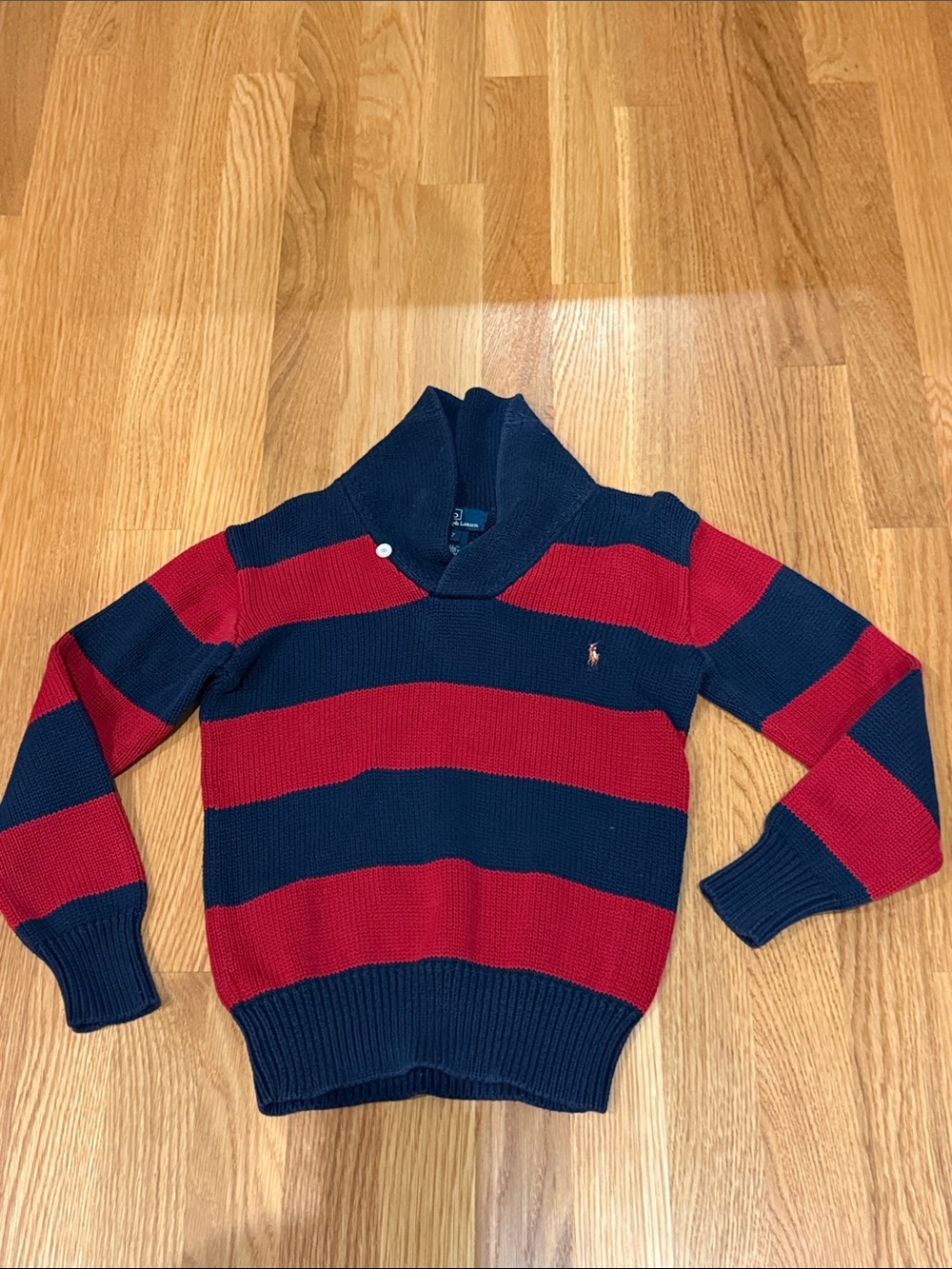 Polo by Ralph Lauren Red & Navy Striped Kids Shawl Sweater